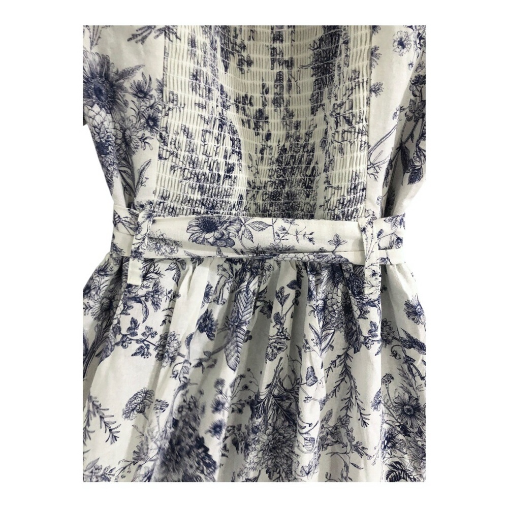 Cream‎ blue floral puff sleeve belted smocked square neck nap dress size medium - Picture 11 of 17